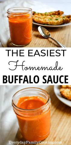 the best homemade buffalo sauce in a mason jar and on a table with other food