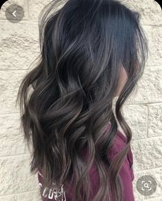 Dark Hair With Peek A Boo Highlights, Dark Chocolate Brown Hair Dimension, Bayalage Brunette Low Maintenance, Dark Brown Hair With Ashy Babylights, Grey Blending On Black Hair, Dark Summer Hair, Brown Hair Cuts, Dark Brown Balayage, Chocolate Brown Hair