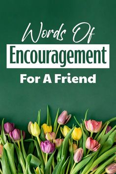 tulips with the words words off encouragement for a friend