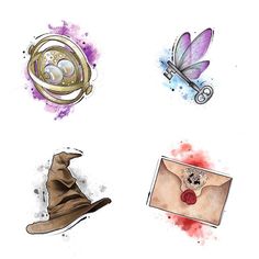 the wizard's hat and other items are drawn in watercolor