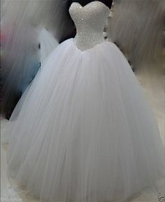 wedding dresses new white ivory beadding wedding dress bridal gown custom size Wedding Dress With Corset, Tulle Ball Gown Wedding Dress, Puffy Wedding Dresses, Bling Wedding Dress, White Ball Gowns, Beaded Ball, 2015 Wedding Dresses, Top Wedding Dresses, Princess Ball Gowns