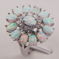 White Fire Opal Flower Sterling Silver Ring Silver Gemstone Rings, Opal Australia, Ring Opal, Silver Jewelry Fashion, Rings Jewelry Fashion, Opal Stone, Jewelry Ring, Opal Rings, Womens Jewelry Rings