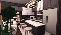 Dining Room Ideas For Bloxburg Huge Kitchen Ideas, Modern Beach House Kitchen, Dark Modern Kitchen, Kitchen Decor Sets, Bloxburg Kitchen, Bloxburg Builds, Building A Kitchen, Lake House Kitchen, House Decorating Ideas Apartments