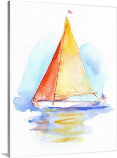 a watercolor painting of a sailboat in the ocean