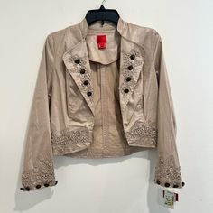 Brand New With Tags Women’s Size Small 95% Cotton 5% Spandex Fitted Embroidered Beige Outerwear, Fitted Beige Embroidered Outerwear, Embroidered Blazer, Blazer Suit, Suit Jacket, Jackets For Women, Jackets & Coats, Spandex, Size Small