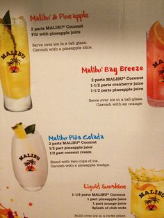 a menu with different drinks on it