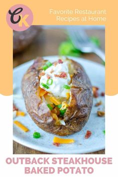 a baked potato with cheese and green onions on it is shown in front of the caption