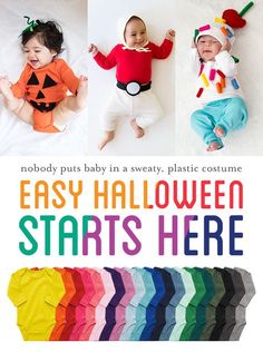 two babies in halloween costumes with the words easy halloween starts here on them and an image of