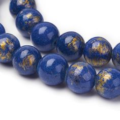 Blue Mashan Jade Beads, Round, Medium Blue Color with Gold Powder. Semi-Precious Crystal Gemstone Beads for Jewelry Making. Size: 10mm Diameter, Hole: 1.5mm; approx. 40-41pcs/strand, 16" inches long. Material: Natural Mashan Jade, Dyed Gold Powdered Blue Color. Polished, Shinny Finish. Powder Blue Color, Gold Powder, Mineral Stone, Stone Gold, Creative Hobbies, Jade Beads, Jewelry Creation, Bead Strand, Jewelry Making Beads