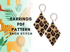 the pattern for earrings is shown with an image of a cheetah, lion and giraffe