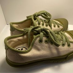 Great Pair Of Tory Burch Sneakers.. Only Worn Once! Textile Sneakers With Rubber Sole, Closed Toe, Comfortable Low-top Green Walking Shoes, Canvas Sneakers With Rubber Sole, Green Canvas Shoes With Rubber Sole And Flat Heel, Green Canvas Shoes With Flat Rubber Sole, Comfortable Green Canvas Shoes With Round Toe, Green Canvas Shoes With Rubber Sole, Green Canvas Shoes With Round Toe And Laces, Green Canvas Shoes With Laces And Round Toe