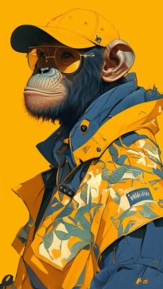 a monkey wearing sunglasses and a yellow jacket