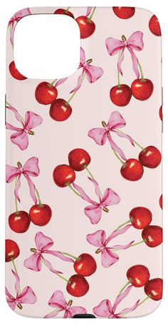 a pink phone case with cherries on it