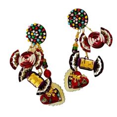 Lunch At The Ritz Earrings Signed Vtg Dangle Enamel Rare Candy Heart Pierced Big Measures 3.5 In L By 1.5 In W Rare Candy, Candy Earrings, Heart Piercing, The Ritz, Heart Candy, Earrings Color, Orange Red, Color Orange, Lady In Red