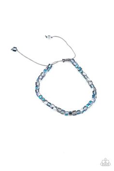 PRISMATIC MAVERICK - BLUE oil spill bracelet #hypoallergenic #fun #stockingStufferIdeas #christmas #giftgiving #2021gifttrends Adjustable Sliding Knot, Sliding Knot Closure, Flexible Bracelet, Square Crystal, Oil Spill, Sliding Knot, Exclusive Jewelry