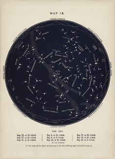 a map of the night sky with stars in it's center and numbers on each side