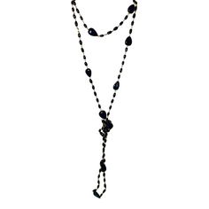 This is part of Chairish’s Costume Jewelry assortment.  A versatile opera chain necklace from the 1920s. I believe this to be black lacquer over ceramic beads. It’s shiny and glossy and linked with gold wire. Can be worn double or tied as shown. Or just long with a flapper dress. It’s all one over the head piece with no clasp. If it did open up it would be 48” long as it hand “24. Dainty Long Necklace, Necklace Ideas, Swarovski Necklace, Black Lacquer, Head Piece, The 1920s, Necklace Black, Gold Wire