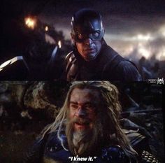 the avengers movie scene with captain america and thor in the background, as well as an image