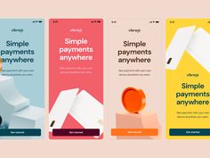 three vertical banners with different types of payment options