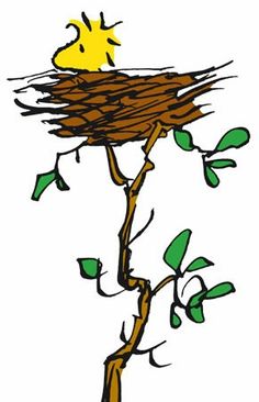 a drawing of a bird nest on top of a tree branch