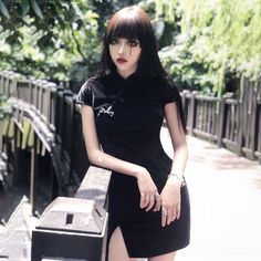 Woemn Velvet Dress Chinese Cheongsam Harajuku Sexy Dress Summer Skinny Slim Dress Gothic Punk Black Pink Retro Vestidos Female Short Qipao, Cheongsam Vintage, Egirl Aesthetic, Chinese Traditional Dress, Egirl Clothes, High Road, Qipao Dress, Cheongsam Dress, Gothic Dress