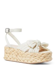 Loeffler Randall Knotted Strap Espadrille Platform Sandals Feminine Summer Platform Sandals, White Woven Sandals For Spring, Spring Feminine Platform Sandals, Feminine Spring Platform Sandals, Chic Natural Sandals For Spring, Spring Woven Closed Toe Sandals, Woven Ankle Strap Sandals For Spring, Elegant Sandals With Woven Sole For Spring, Elegant Woven Sandals For Summer