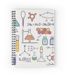 a notebook with science symbols on it