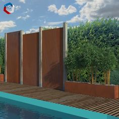 an artist's rendering of a swimming pool with privacy walls