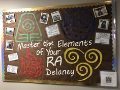 a bulletin board with pictures and writing on it that says master the elements of your ra delaney