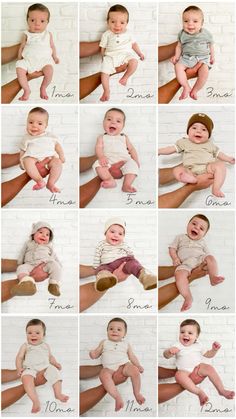 a series of photos showing different stages of baby's development from birth to five months old