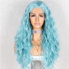 Taci Baby Blue Wavy Lace Front Wig *New* Arrives New 150-180% Density Color : ( Color As Shown ) Lace Front Synthetic Wig You Can Cut , Curl , And Style This Wig Heat Resistant Up To 315f 22.5 In Circumference Hand Tied - Check My 5 Star Reviews You Could Cut The Front Lace To Blend As Your Own Hairs Sw I Do Not Trade On Any Of My Wigs Don’t Forget To Bundle With The Got2b Ultra Gel Or Ghost Bond To Save 10% Off $ Blue Wig, Halloween Wigs, Hair Color Shades, Long Wavy Hair, Wigs For Women, Synthetic Lace Front Wigs, Wig Styles, Long Curly, Wig Cap