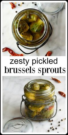 two jars filled with pickled brussel sprouts