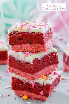 red velvet cookie doughnut bars stacked on top of each other