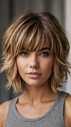 Edgy Short Layered Haircuts for Layered Pixie with Side Bangs 💫 Shoulder Length Bobs With Bangs, Lisa Rinna Hair, Fine Layered Hair Medium, Short To Medium Hair Cuts, Short Bob With Bangs And Layers, Medium Short Layered Haircuts, Layered Hairstyles With Bangs, Layered Chin Length Hair, Shaggy Layered Hair