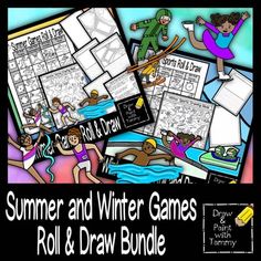 Roll a Summer Games and Winter Games Roll and Draw Art Game Bundle Roll And Draw, Indoor Recess Activities, Art Worksheets Printables, Homeschool Art Curriculum, Recess Activities, Homeschool Art Projects, Art Sub Lessons, Sports Drawings, Art Worksheets