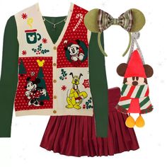 Red and green sweatervest combo for christmas! Mickey mouse! Mickeys very merry outfits! #disney #disneyworld #disneyland #mvmcp #mickeymouse #disneybound Disney Christmas Sweater, Mickey Mouse Disneybound, Disney World Christmas Outfit, Red And Green Sweater, Christmas Disney Outfits, Disneyland Christmas Outfit, Disneyland 2024, Disney Christmas Outfits, Christmas Mickey Mouse