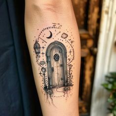 Artful Dream Tattoo Sketches Goth Cottagecore Tattoo, Jelly Jar Tattoo, Magic Lamp Tattoo, Forearm Half Sleeve Tattoos For Women, Wicked Tattoo Ideas, Secret Garden Tattoo, Creative Tattoos For Women, Fairy Garden Tattoo, Cozy Tattoo