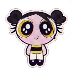 a cartoon character with big eyes and black hair