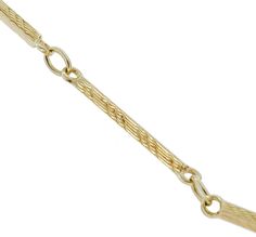 Circa 1920's, this unique vintage 14K yellow gold pocket watch chain in good condition measures 14 1/2 inches long by 1.35 millimeters wide, and features a swivel hook at one end and a spring ring clasp at the other. This antique watch chain is a perfect gift for a pocket watch collector.Note: This watch chain is too short in length to be worn as a choker or necklace. Formal Engraved Link Chain Necklace, Timeless Gold Bracelet With Curb Chain For Formal Occasions, Formal Gold Bracelet With Adjustable Oval Link Chain, Timeless Gold Bracelet With Adjustable Chain For Formal Occasions, Yellow Gold Bracelet With Adjustable Chain For Formal Occasions, Vintage Gold Bracelet With Curb Chain For Formal Occasions, Vintage 14k Gold Chain Necklace For Formal Occasions, Formal Vintage Gold Bracelet With Curb Chain, Art Deco Yellow Gold Bracelet For Formal Occasions