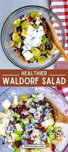 two bowls filled with different types of salads