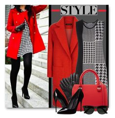 Red Coat Outfit Winter Classy, Houndstooth Dress Outfit, Red Coat Outfit Winter, Red Coat Outfit, Houndstooth Outfit, Winter Coat Outfits, Houndstooth Dress, Red Coat