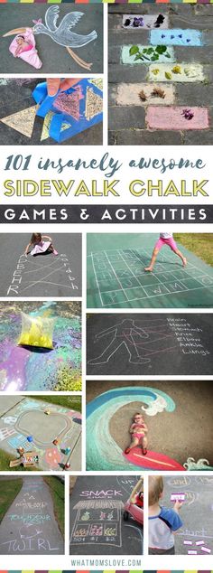 sidewalk chalk games and activities for kids to play with in the park or on the lawn