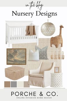 a white and beige nursery room with the words porche & co on it