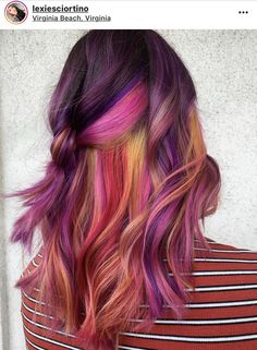 Beach Waves Hair Tutorial, Pink Purple Hair, Hair Colour Design, Split Dyed Hair, Beach Wave Hair, Pulp Riot, Block Color, Hair Brained