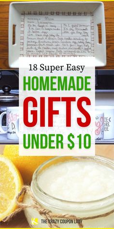 homemade gifts under $ 10 with text overlay