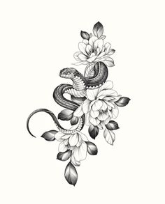 a snake and flowers tattoo design