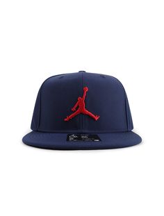 the air jordan snapback hat in blue and red is shown on a white background