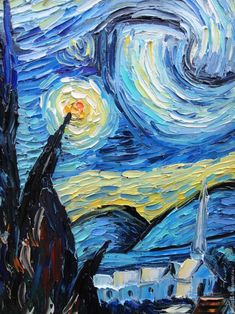 the starry night is painted with acrylic paint