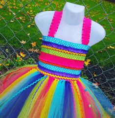 a dress made out of multi colored tulle