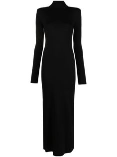 black wool knitted construction funnel neck long sleeves straight hem ankle-length Black Dress Long Sleeve, Black Dress Long, Saint Laurent Dress, Gabbana Dress, Black Attire, Open Back Maxi Dress, Off White Dresses, Latest Fashion Design, Fantasy Gowns